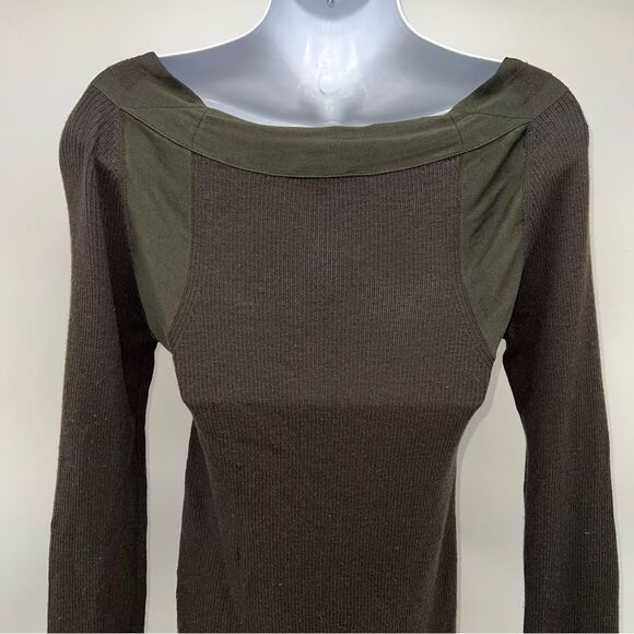 Gucci Olive and Brown Long Sleeve Ribbed Knit Top Shirt Made in Italy-Size L - Picture 7 of 12
